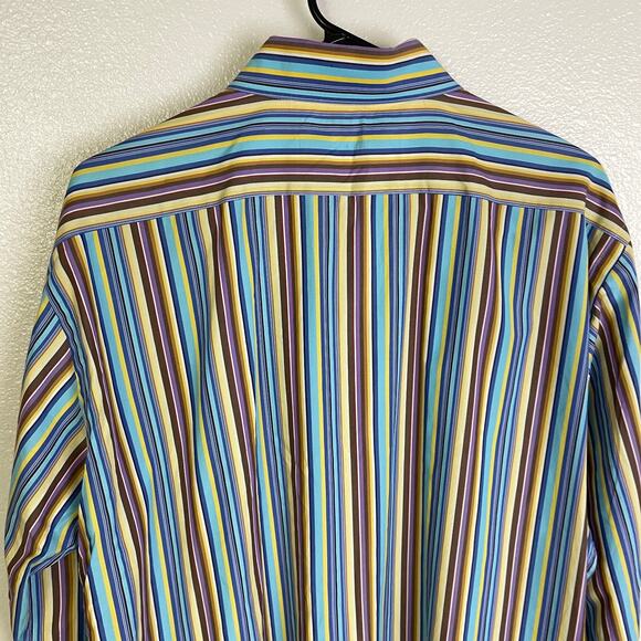 Etro Dress Shirt Mens Size 44 Multi Striped Long Sleeve Button Up Cotton Italy - Picture 9 of 11
